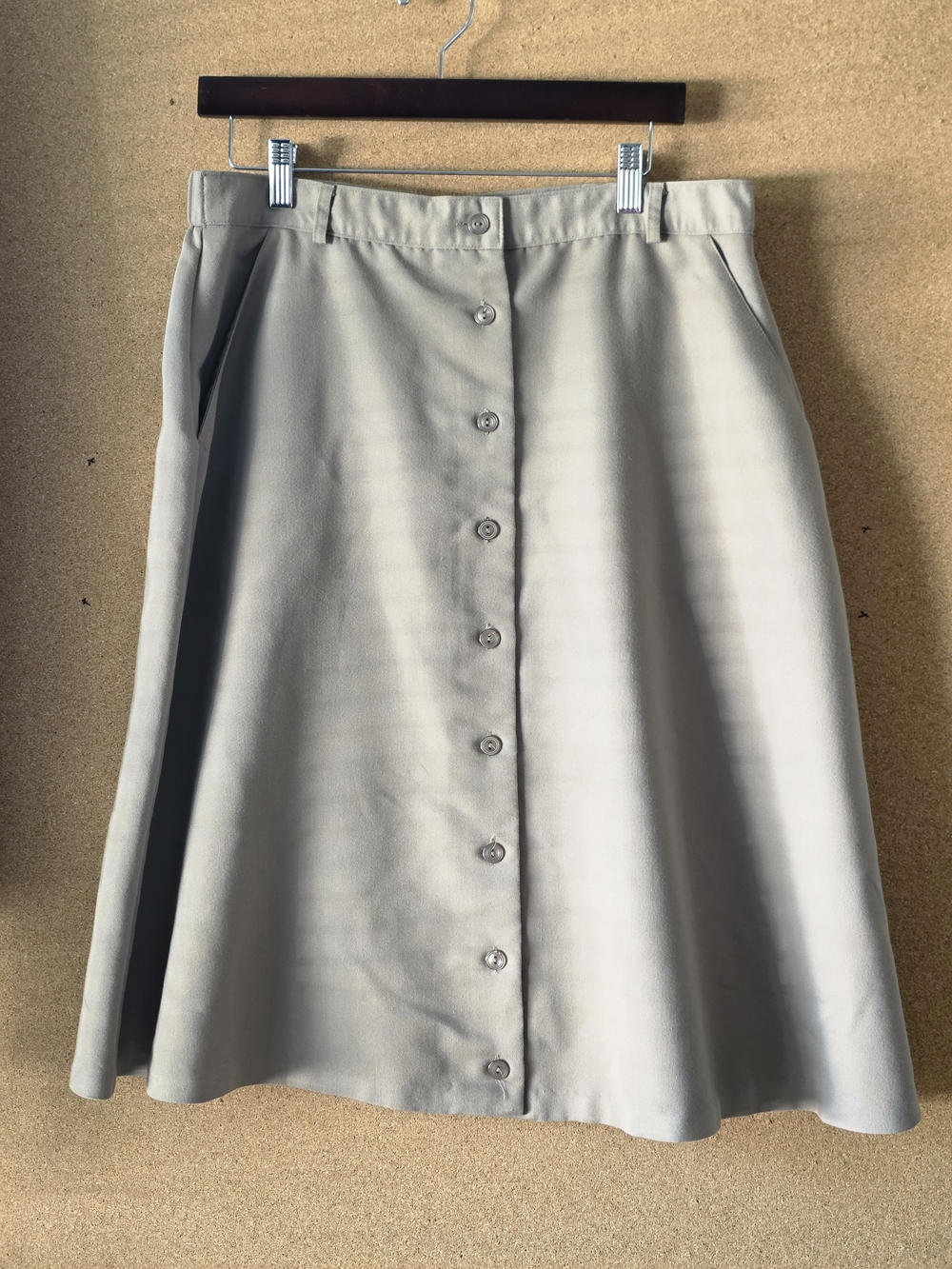 VTG Jantzen Woman Button Front A Line Midi Skirt 18W Beige Khaki Made in USA